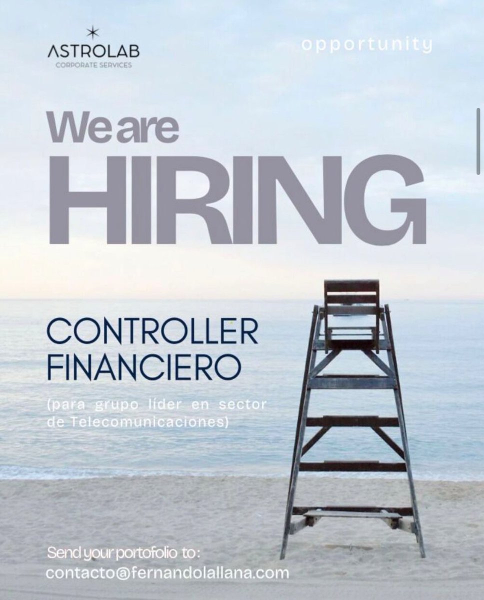Buscamos CONTROLLER FINANCIERO para asistir al CEO y a la Dirección Financiera de importante grupo internacional del sector de Telecomunicaciones. 

👉 linkedin.com/jobs/view/4261…

👉 contacto@fernandolallana.com

#hiring