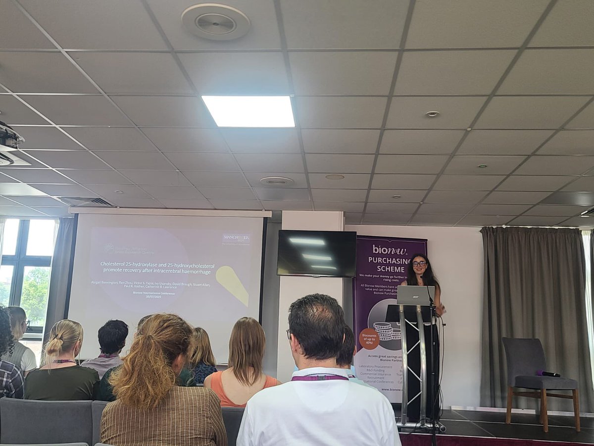 GJBrainResearch's tweet image. ✨ Poster spotlight in full swing at the @Bionow conference! Mary and Abigail are taking the stage with their flash talks, showcasing their research in ICH