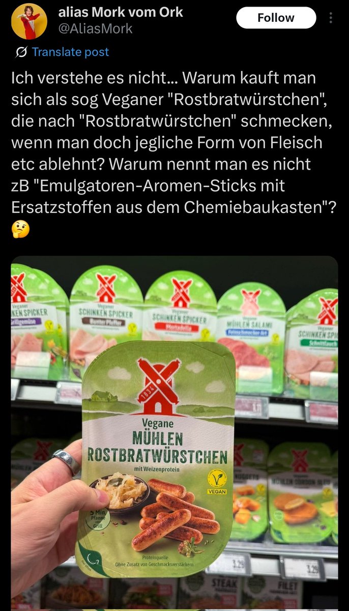 DraconTV's tweet image. Du musst kein Veganer sein - sondern 5 Hirnzellen dafür haben.
Veganer wollen aus ethischen Gründen kein Fleisch/tierische Produkte essen.
Der Name ist scheiß egal.
Zitronenfalter falten auch keine Zitronen.
Nicht kompliziert.