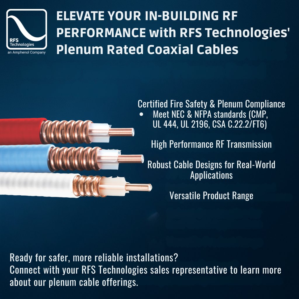 Elevate in-building RF with RFS Technologies' plenum-rated coax cables. Certified fire-safe, low-loss, and built for DAS, public safety, and more. Multiple sizes &amp; colors. No conduit needed with PlenumShield™. Learn more rfstechnologies.com/searchengine/p… #RF #DAS #rfstechnologies