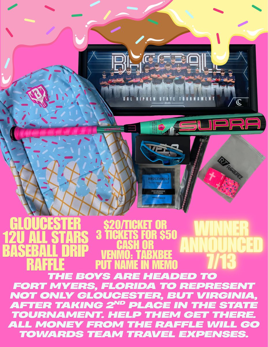 Every possible way to help Connor’s ⚾️⭐️ team out. We leave for Florida Monday morning to represent our small town of Gloucester but also our state of Virginia. Southeast Regionals, weeee comin!!!! Thank you to everyone who has helped so far. These kids deserve it all.
