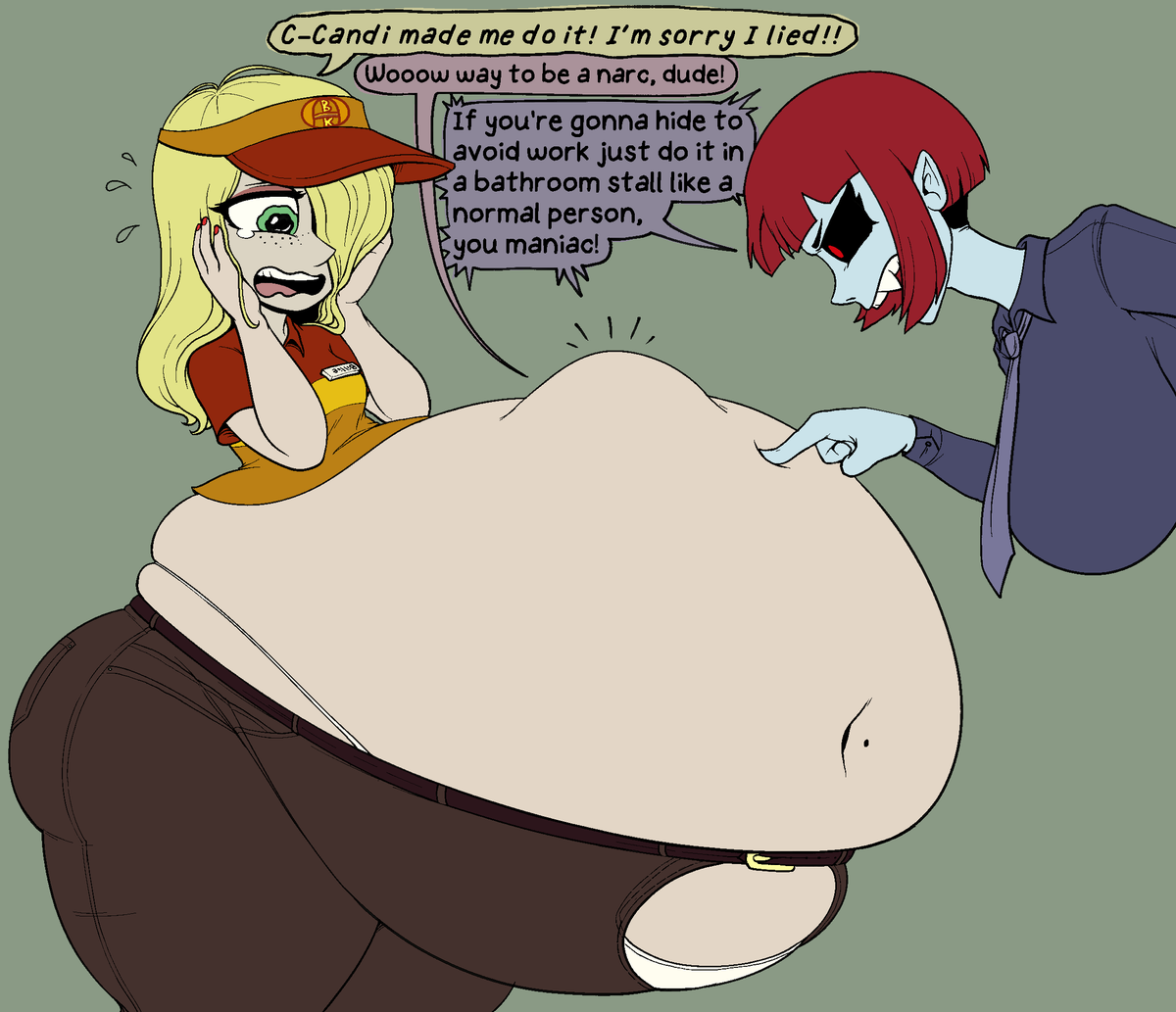 you were supposed to tell her you were pregnant!! fucking snitch