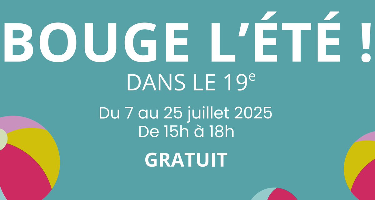 Paris19e's tweet image. Bouge l’été revient dans le 19e !
Jusqu’au vendredi 25 juillet, de 15h à 18h, profitez d’animations sportives, jeux en plein air et loisirs pour enfants & ados dans les quartiers de l'arrondissement.
Tout le programme : urls.fr/Bu6MB3