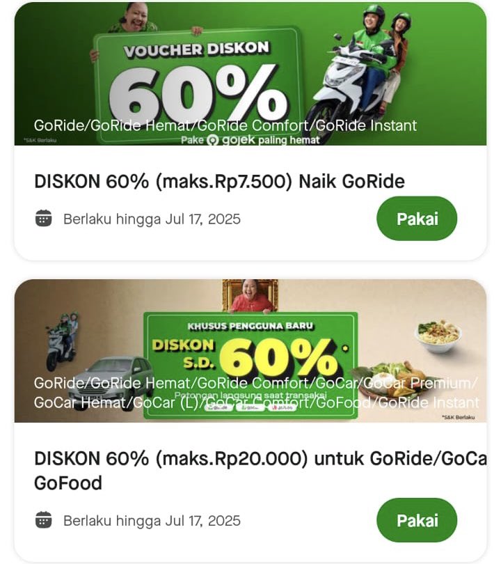 wts voc voucher goride ‼️‼️

bisa all dom yaa
boleh keep asal jangan pagii

- diskon 90% max 10k, fee 3k
- diskon 60% max 7.5k, fee 2k
- diskon 90% max 15k, fee 4k
- diskon 60% max 20k, fee 5k

fastresp wa wa.me/6282281984598

#zonauang gojek qihsjajsg