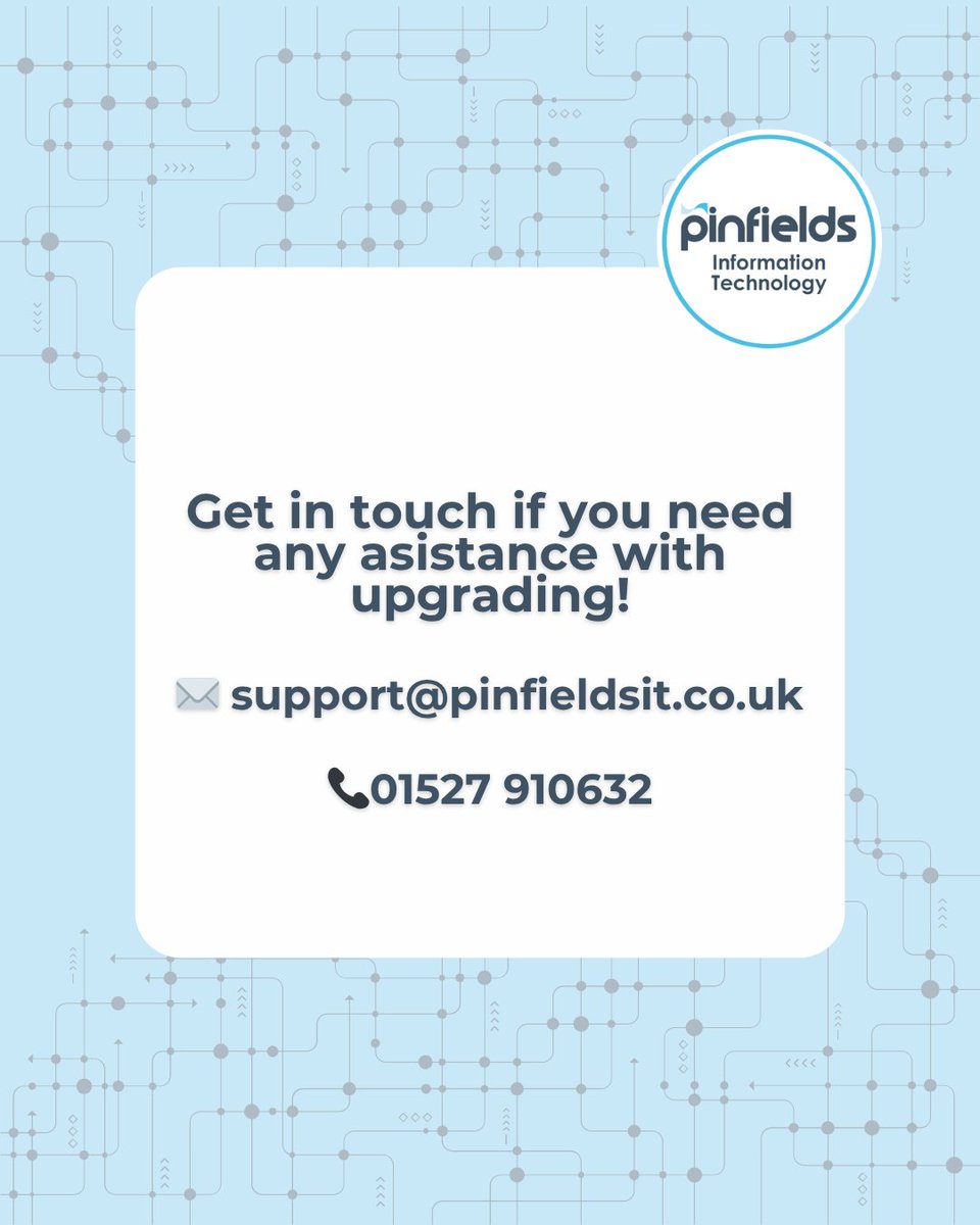 PinfieldsIT's tweet image. Support for Windows 10 ends in October 2025!

Find out what you need to know about this change and get in touch with us if you&apos;re looking to upgrade.

📞 01527 910632
✉️ support@pinfieldsit.co.uk

#PinfieldsIT #windows10 #softwareupgrades