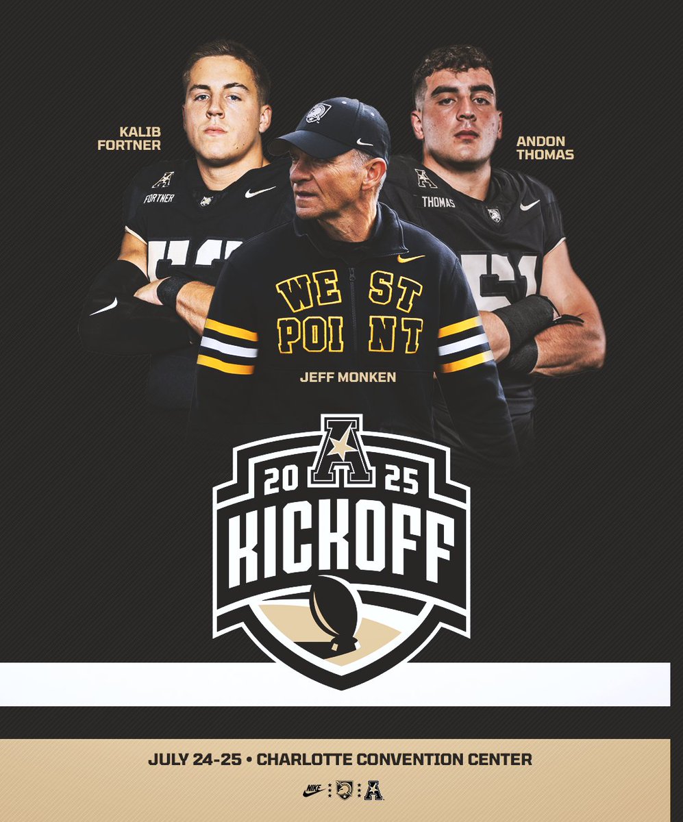 ArmyWP_Football's tweet image. See you later this month in Charlotte!
@American_Conf Kickoff • July 24-25
Charlotte Convention Center
→ theamerican.org/kickoff