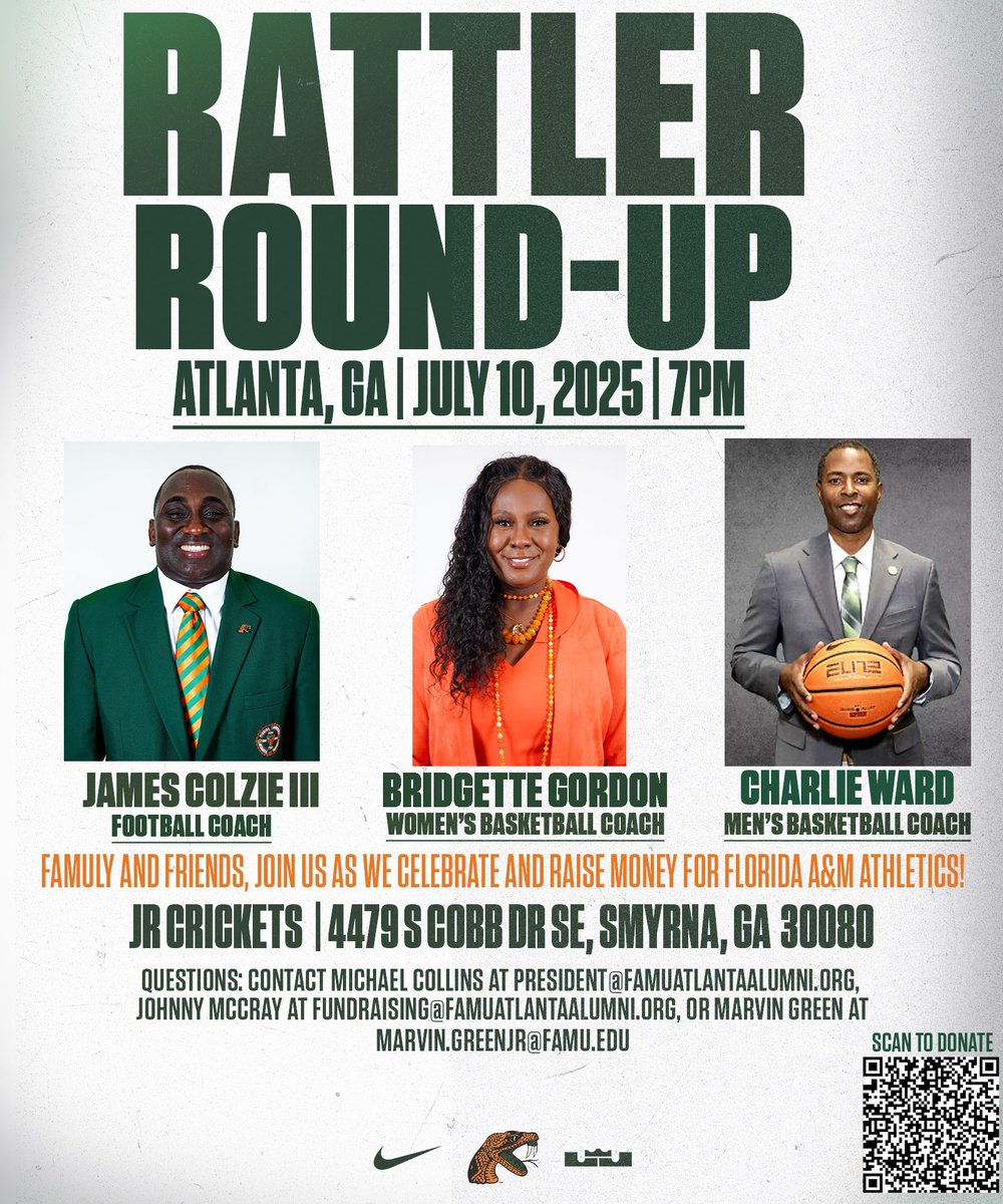 ATL, 

We are in your city! Come hear coach Ward discuss his vision for the program and how you can help PACE our LEADS!

#FAMU | #Rattlers | #FangsUp