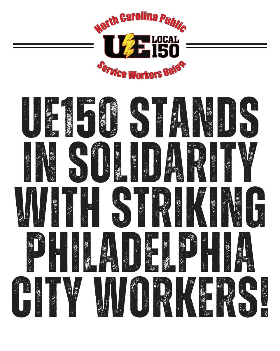 The North Carolina Public Service Workers Union, UE Local 150 stands in solidarity with the Philadelphia City Workers of <a href="/afscme33/">afscme33</a> members after their nine day strike for living wages.

Even LL Cool J cancelled his July 4 show in support!

Full statement: ue150.org/uncategorized/…