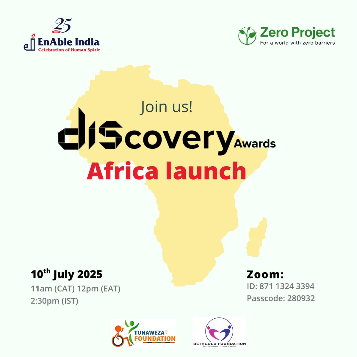 Tunaweza Foundation🧡👩🦽👩🦯 (@tunawezao) on Twitter photo Join the #DiscoveryAwardAfrica Launch on July 10, 2025! Celebrating grassroots innovations by persons with disabilities & their support systems. Online event via Zoom. Join here: enableindia.zoom.us/j/87113243394?…
<a href="/enableindia/">EnAble India</a>
<a href="/ZeroProjectorg/">ZeroProject.org</a>
#DiscoveryAwards Join the #DiscoveryAwardAfrica Launch on July 10, 2025! Celebrating grassroots innovations by persons with disabilities & their support systems. Online event via Zoom. Join here: enableindia.zoom.us/j/87113243394?…
<a href="/enableindia/">EnAble India</a>
<a href="/ZeroProjectorg/">ZeroProject.org</a>
#DiscoveryAwards