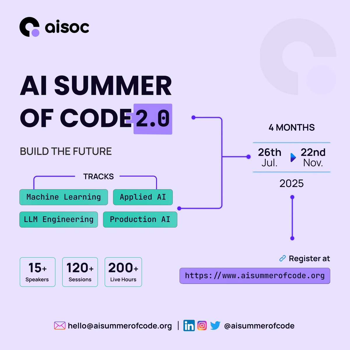 AISummerOfCode's tweet image. 4 Months! 4 Career Pathways!
Get set to advance your career in machine learning, AI engineering and software development in the age of AI.
Join us this July at aisummerofcode.org
#aisummerofcode #AISOC2025 #AISOCSeason2 #AIcommunity #Datascience #futureofAI