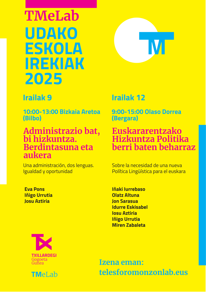 TM_eLab's tweet image. 📢TMeLaben UDAKO ESKOLA IREKIAK
🟡Irailaren 9 eta 12an🟡
📄Informazio gehiago gure webgunean
✏️Eman izena
telesforomonzonlab.eus