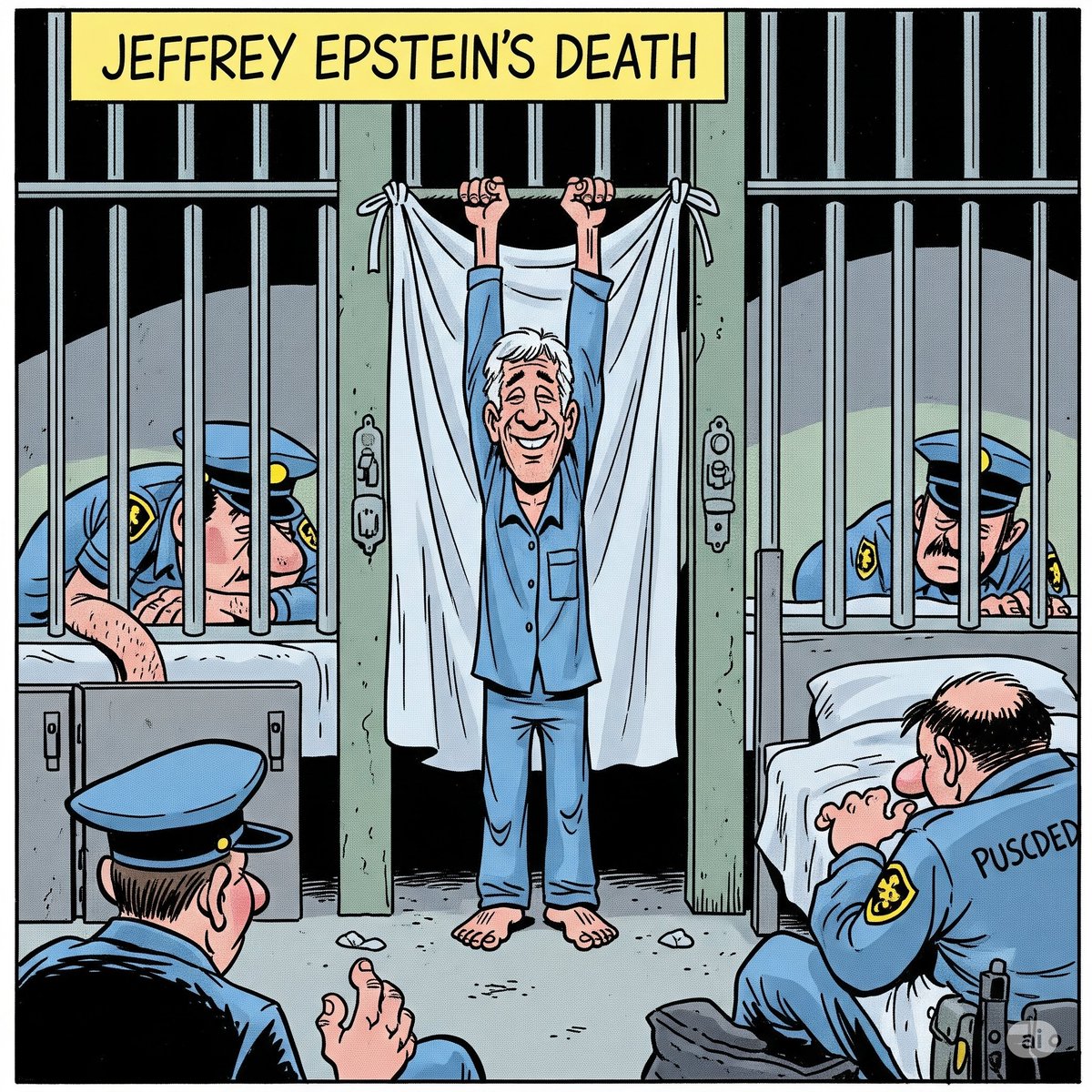 two47driver's tweet image. I ask Google image creator to create a image of what happened the night Epstein died