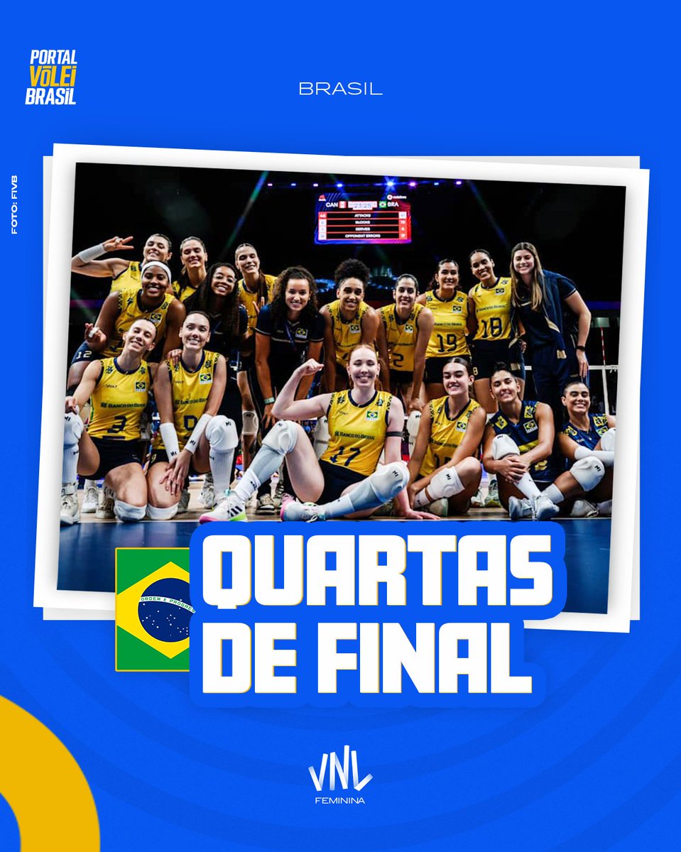 ✅ CLASSIFICADAS! A Seleção Feminina do Brasil está matematicamente classificada para as quartas de final da VNL 2025. A fase final será disputada em Lodz, na Polônia 🇧🇷