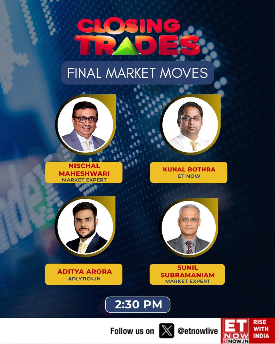 ETNOWlive's tweet image. Closing Trades | Tune in to #ETNOW as expert voices join us next to decode the day’s trading action ahead of the closing bell

@kbbothra @ArrushAdityadev @sunilsimplesens