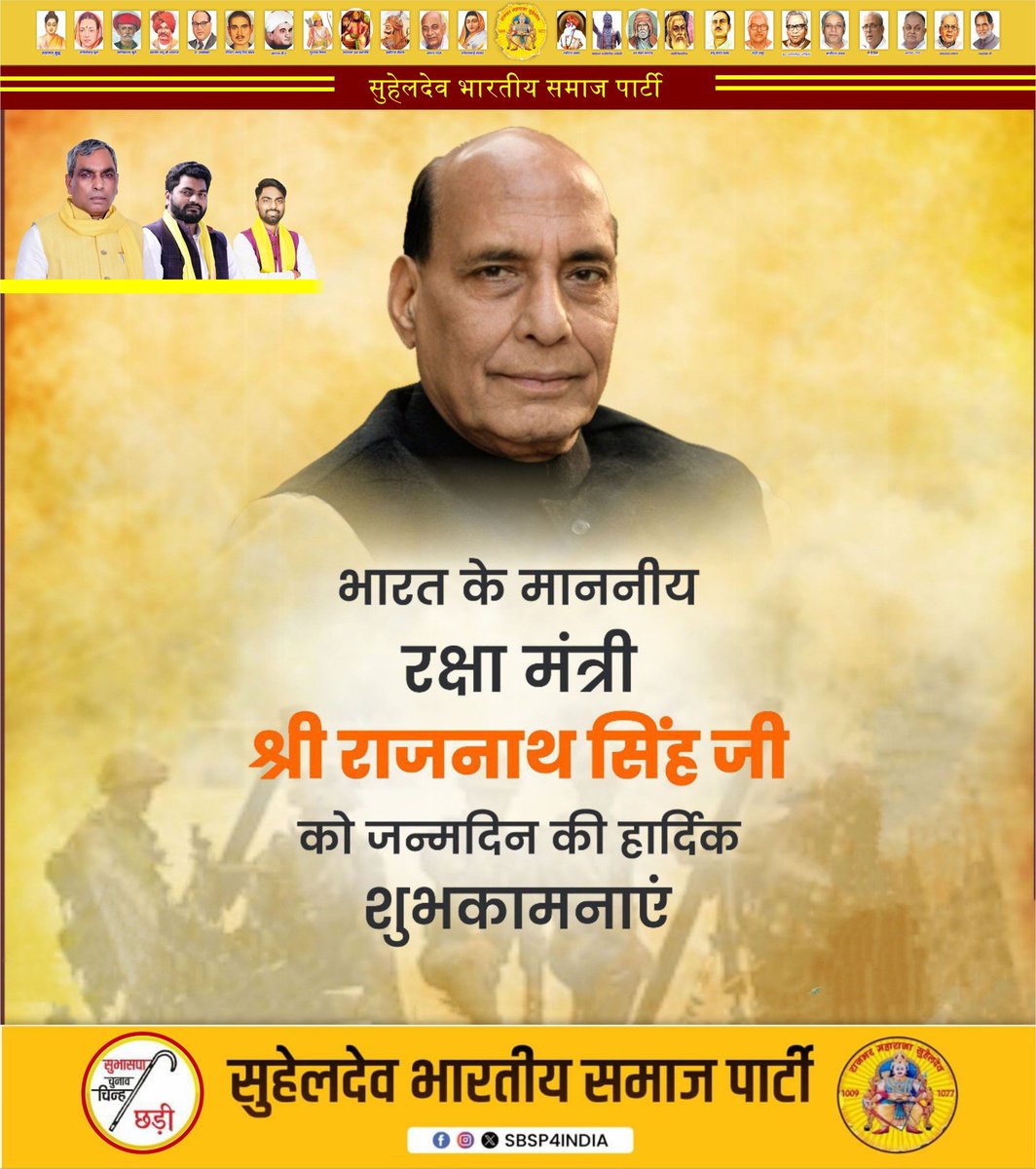 देश के यशस्वी रक्षा मंत्री, दृढ़ विचारों वाले प्रखर राष्ट्रवादी नेता श्री राजनाथ सिंह जी को जन्मदिवस पर कोटिशः शुभकामनाएं।
आपका सादा जीवन, उच्च विचार और जनसेवा का संकल्प राष्ट्र निर्माण में अमूल्य भूमिका निभा रहा है।
आपके सशक्त नेतृत्व में देश रक्षा, विज्ञान और स्वावलंबन के नए