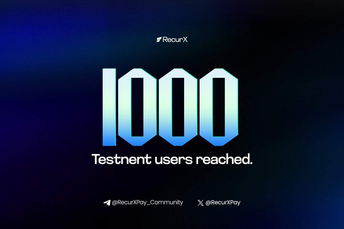 RecurXPay's tweet photo. 🎉 1,000+ Testnet Users reached!
❤️ Thank you to everyone testing, sharing feedback, and building with us.
This isn’t just hype — it’s real utility, real users, and real momentum 🙌
Let’s keep going. $RCX is just getting started with @massachain ✊
#RecurX #Testnet #Crypto https://t.co/iA8QXQmIRq