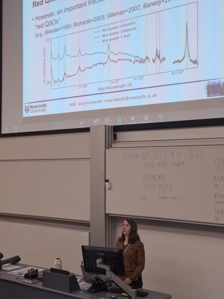 Lots of <a href="/UniofNewcastle/">Newcastle University</a> representation at <a href="/NAM25_Durham/">NAM 2025 Durham</a> this week! ✨
First up, <a href="/astro_fawcett/">Dr Vicky Fawcett</a> talking about evidence for a blow-out phase in dusty QSOs 💨
#NAM2025Durham