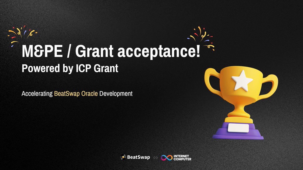 BeatXswap's tweet image. 🎉 Exciting News
We’re pleased to announce that BeatSwap has been awarded a grant from ICP.
This support will significantly accelerate the development of our upcoming Oracle feature, a key step toward enhancing transparency and innovation in the Web3 music ecosystem.
Thank you…