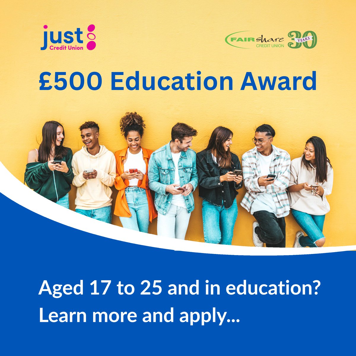 FAIRshare_CU's tweet photo. Just Credit Union has launched its Roger Walker Education Award for £500 to help with educational costs such as IT equipment and travel costs.🎓 FAIRshare members can apply too😀 Learn more &amp; how to apply 👇https://t.co/hf0KYgrw6J https://t.co/OWxx3rFP8v