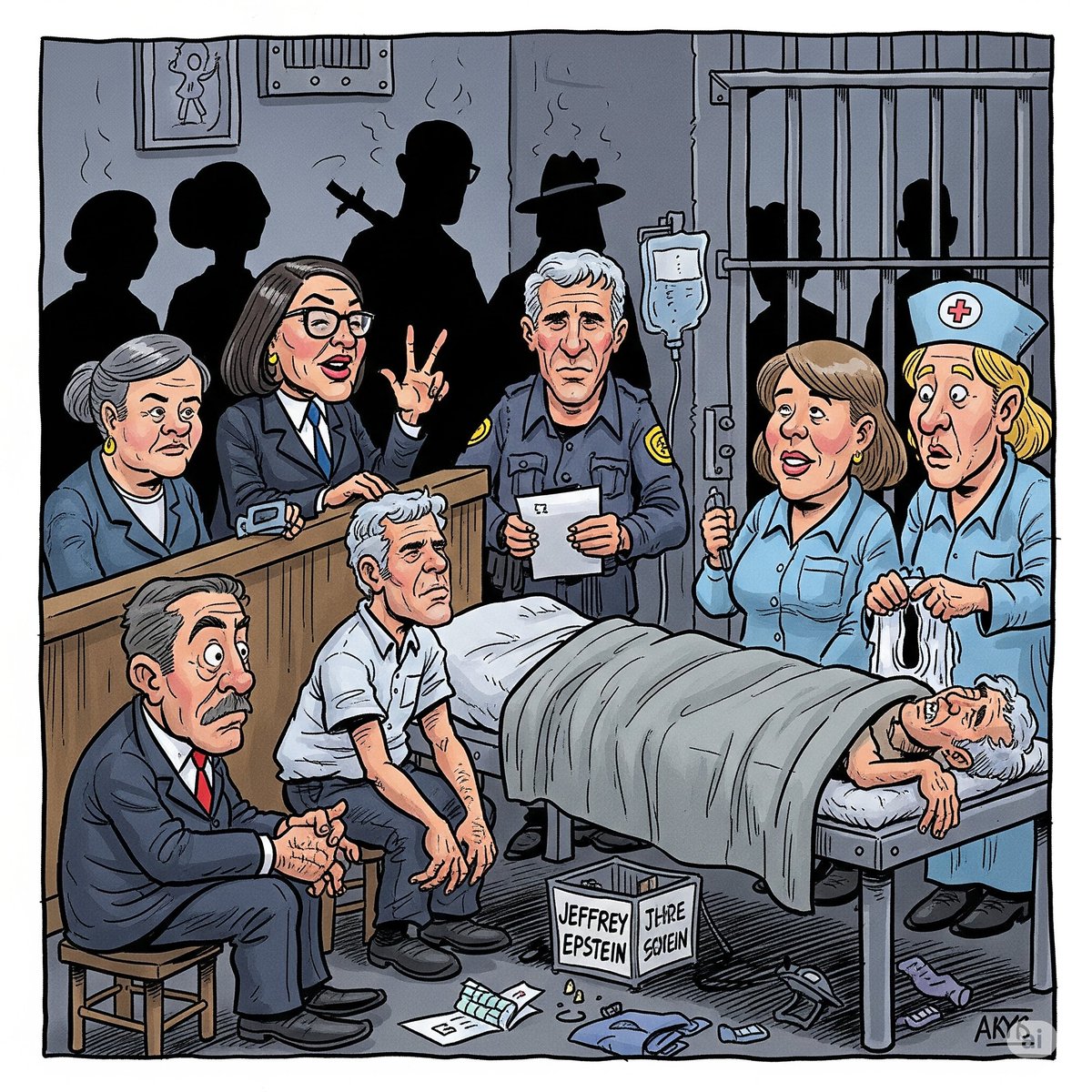 two47driver's tweet image. I ask Ai to create me a image of who was involved in Epstein death