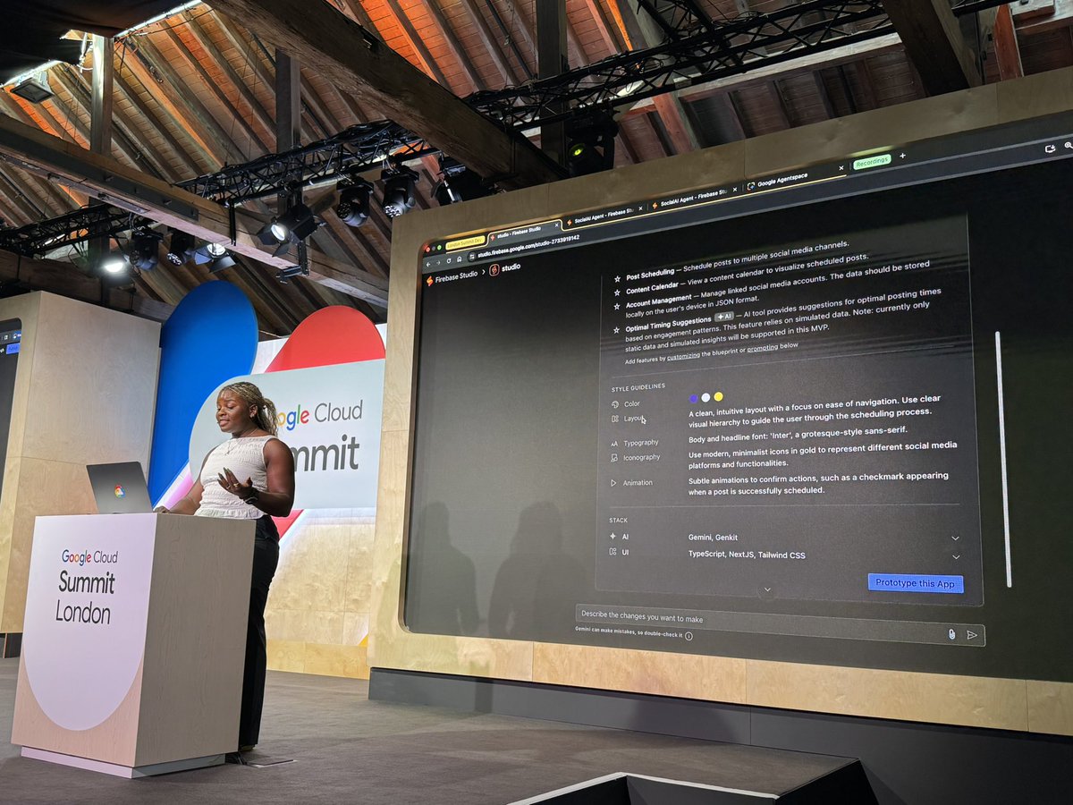 Joana Carrasqueira (@jocarrasqueira) on Twitter photo Millions of apps have already been developed in <a href="/Firebase/">Firebase</a> Studio since launch, and today in London <a href="/femtechie/">Jeanine Banks</a> announced new features inside Firebase Studio: Agent mode, MCP and <a href="/geminicli/">gemini-cli</a> Very cool live demo!! 🚀🔥 Devs start building! Millions of apps have already been developed in <a href="/Firebase/">Firebase</a> Studio since launch, and today in London <a href="/femtechie/">Jeanine Banks</a> announced new features inside Firebase Studio: Agent mode, MCP and <a href="/geminicli/">gemini-cli</a> Very cool live demo!! 🚀🔥 Devs start building!