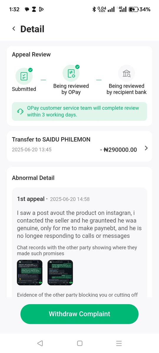 Dear <a href="/OPay_NG/">OPay</a> it's over 3 weeks no update about the fraud/scam appeal I have filed.  How far?