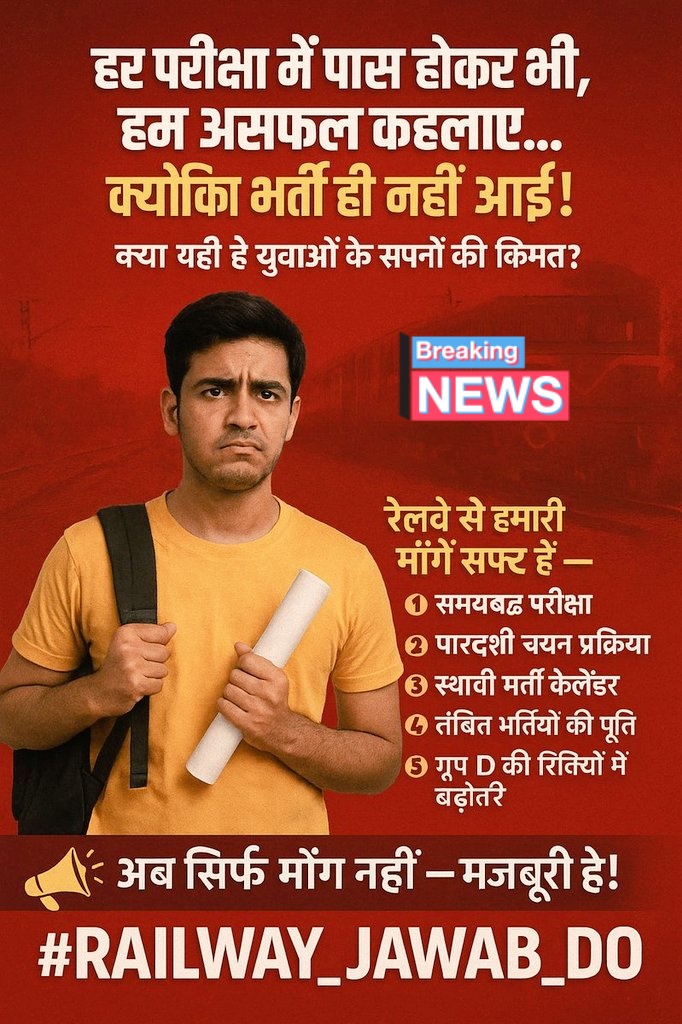सभी साथी एकबार पुनः जोर लगाए अभी तीन नंबर पर हमारा #RAILWAY_JAWAB_DO ट्रेंड कर रहा है।इसे अगले एक घंटे में 1 नंबर पर लानी है।

युवा अपनी अधिकार मांग रहे कोई भीख नहीं।

इंकलाब जिंदाबाद ✊