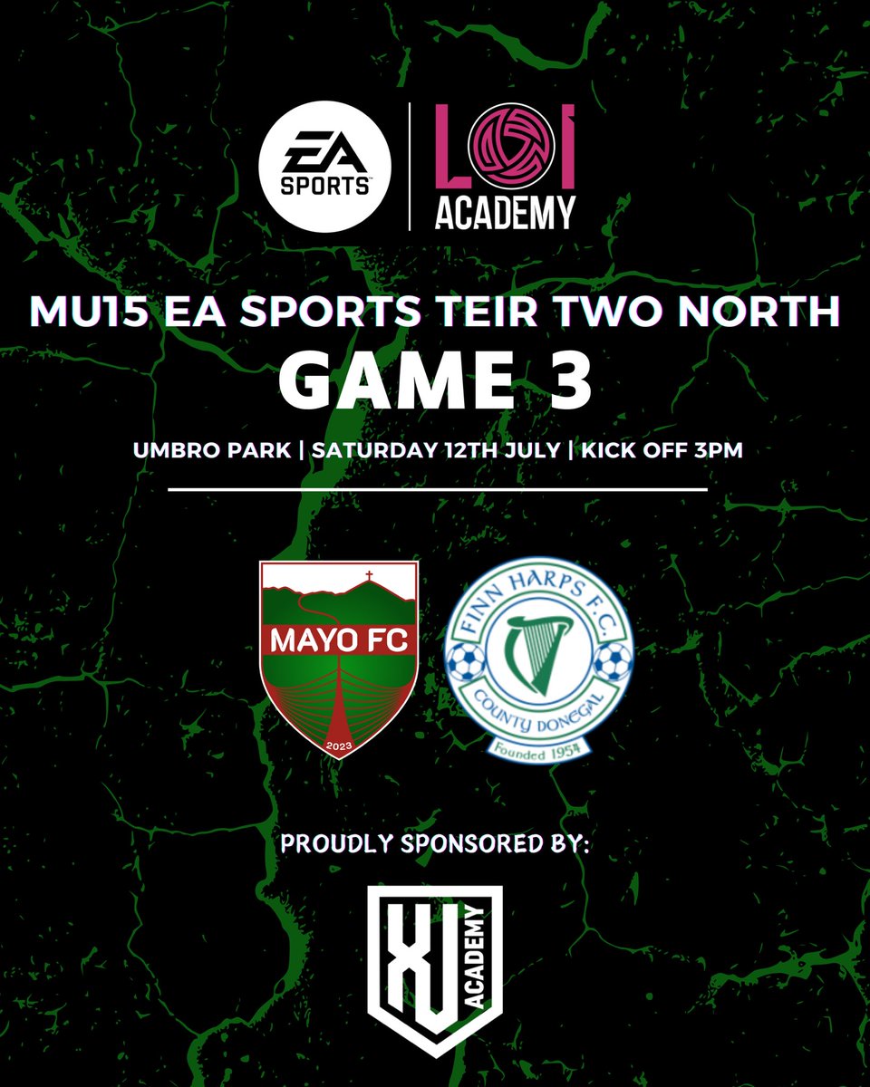 Our second game on Saturday sees our MU15s welcome Finn Harps FC to Umbro Park in a 3pm kick off 🟢🔴