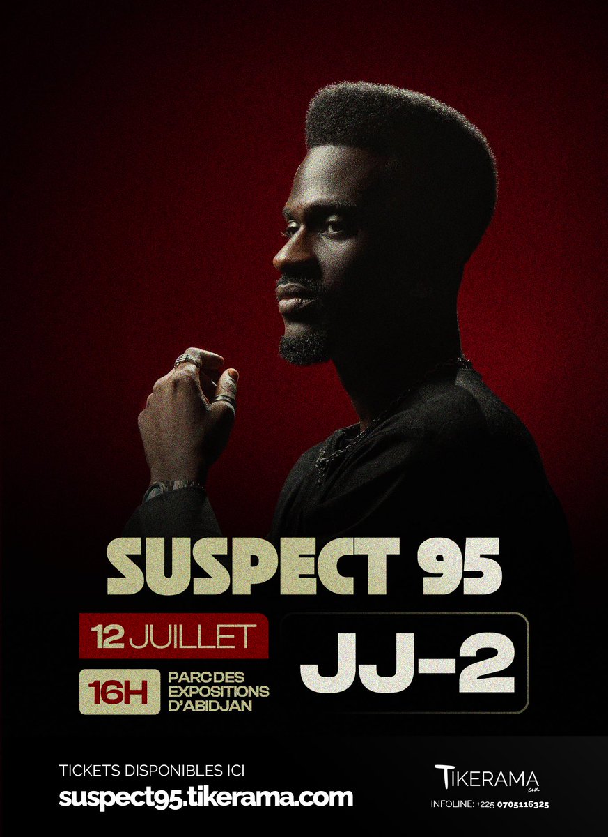⚠️ J-2 avant l’onde de choc !
Le 12 juillet, Suspect 95 va transformer le Parc des Expositions d’Abidjan en zone de turbulence 🔥

🎟️ Tickets ici 👉🏽 suspect95.tikerama.com