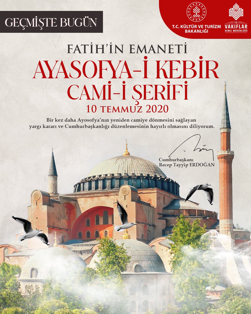 Fatih Sultan Mehmed Han’ın inanç yüklü mührünün emaneti,  İstanbul'umuzun kadim mücevheri, insanlığın ortak hazinesi Ayasofya-i Kebir Camii beş yıl önce bugün aslına rücu etti. 

Emanet edenlere de, aslî hüviyetini kazandıranlara da dua ile … 

Hayırlı , uğurlu olsun.