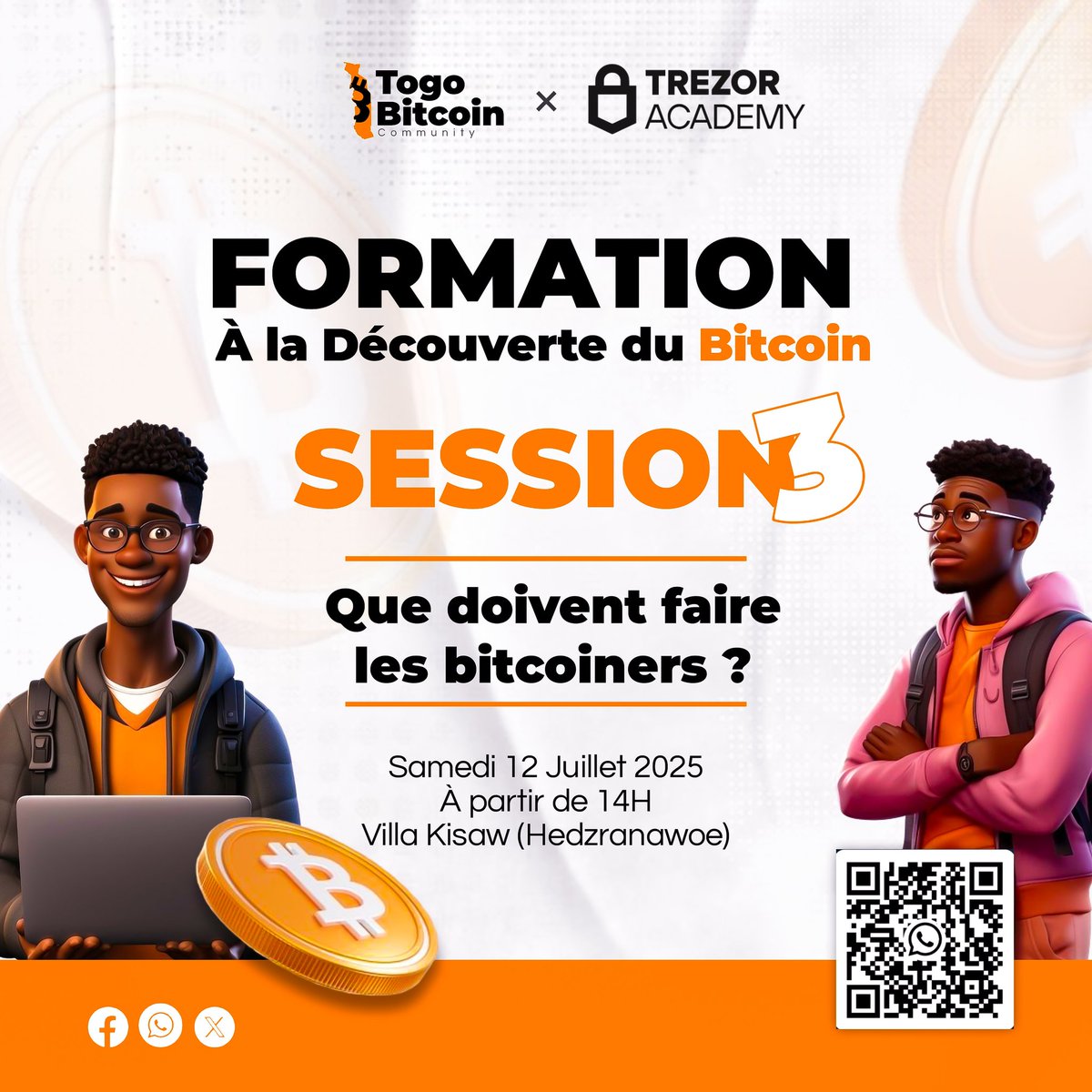 Togo_Bitcoin's tweet image. Dernière session de la formation #Bitcoin avec Trezor Academy!
🗓 Sam. 12 Juillet 2025
🕒 14H GMT
📍 Villa Kisaw, Hedzranawoe, près du WAGES
🎓 Thème: Que doivent faire les bitcoiners?
#TogoBitcoin #TrezorAcademy #BitcoinEducation