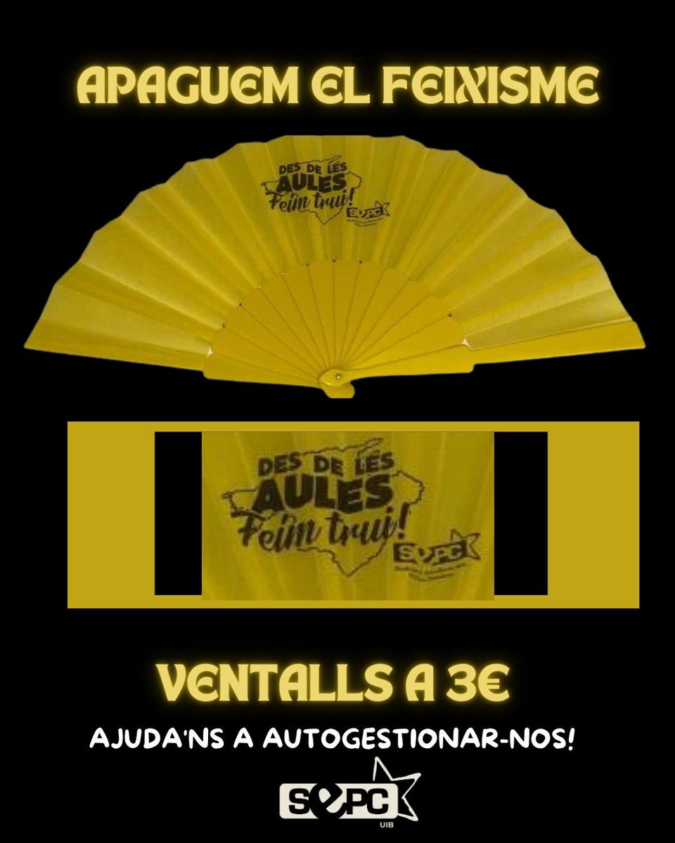 SEPC UIB (@sepcuib) on Twitter photo Tenim nou merxandatge de ventalls Des de les aules feim trui! A 3€ i reserves per DM. AJUDA'NS A AUTOGESTIONAR-NOS! Tenim nou merxandatge de ventalls Des de les aules feim trui! A 3€ i reserves per DM. AJUDA'NS A AUTOGESTIONAR-NOS!