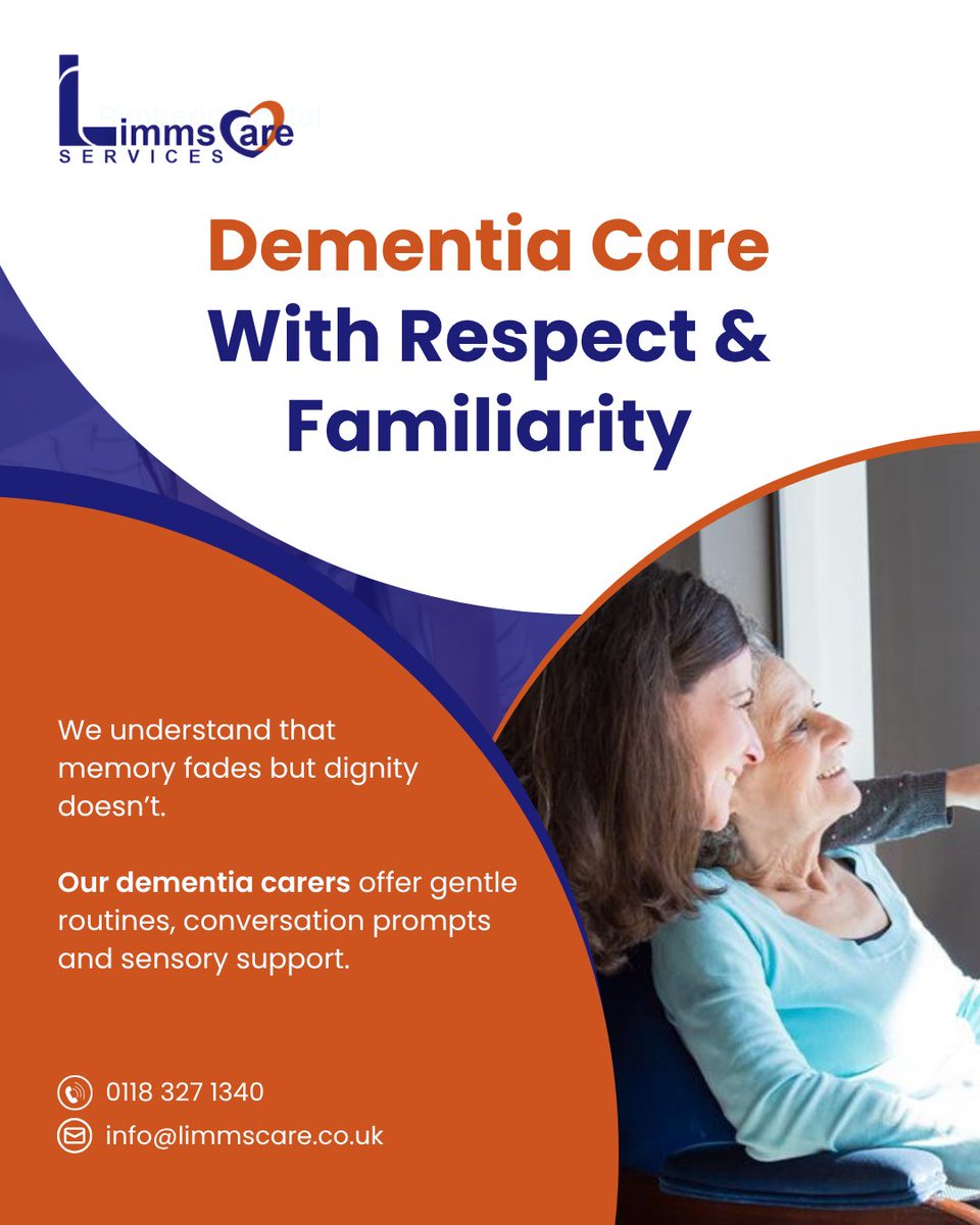 LimmsCare's tweet photo. We understand that memory fades, but dignity doesn’t.

Our dementia carers offer gentle routines, conversation prompts, and sensory support.

We help loved ones stay calm, connected, and cared for in their own home.

Because home isn’t just a place – it’s a feeling we protect. https://t.co/D8velbMSV7
