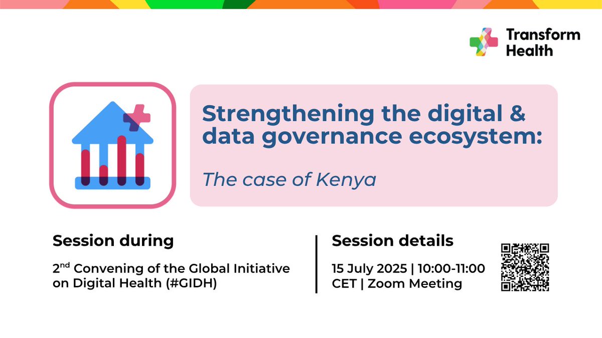 Transform Health (@trans4m_health) on Twitter photo (1/2) @trans4m_health will be sharing insights on 'Strengthening the digital and data governance ecosystem - the case of Kenya’.
This session will spotlight the journey and impact of <a href="/Trans4mHealthKe/">Transform Health Kenya</a> in advancing digital health reforms in the country. (1/2) @trans4m_health will be sharing insights on 'Strengthening the digital and data governance ecosystem - the case of Kenya’.
This session will spotlight the journey and impact of <a href="/Trans4mHealthKe/">Transform Health Kenya</a> in advancing digital health reforms in the country.