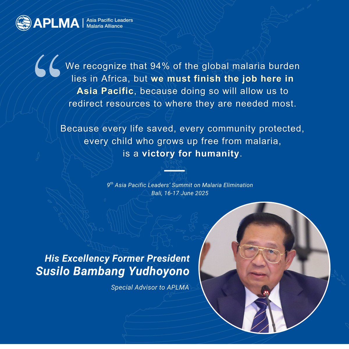 APLMA_Malaria's tweet image. Our fight against malaria is not over – the 2030 elimination goal needs strong political will, sustainable financing, and inclusive approaches. H.E. President Yudhoyono urges nations to strengthen leadership and partnerships. Together, we can #EndMalaria.
#MalariaLeaders2025…