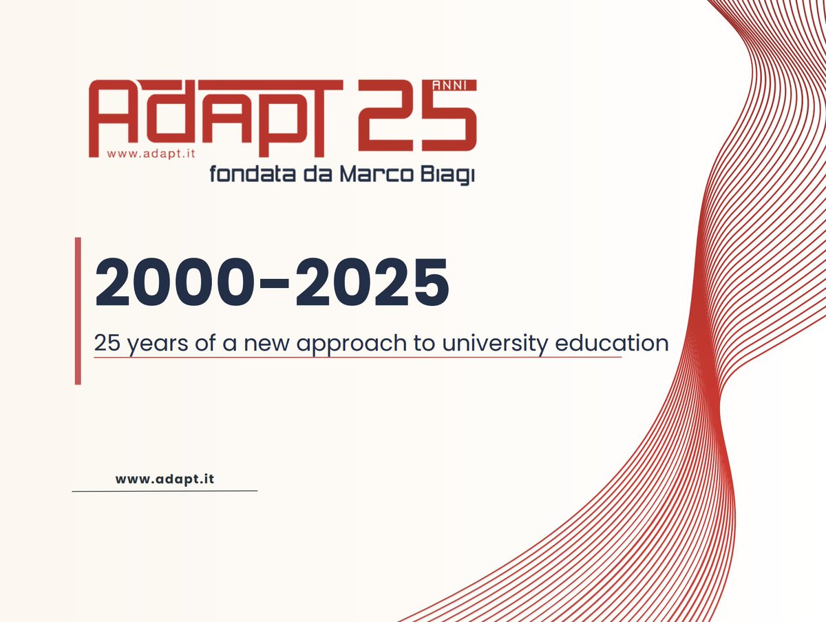 On 12 July 2000, <a href="/adaptland/">ADAPTLAND</a> was founded by professor Marco Biagi and professor <a href="/MicheTiraboschi/">Michele Tiraboschi</a> - and today we celebrate its 25th anniversary. To mark this milestone, we have created a presentation showcasing our history and our work.
Browse it here:
englishbulletin.adapt.it/25-years-of-a-…