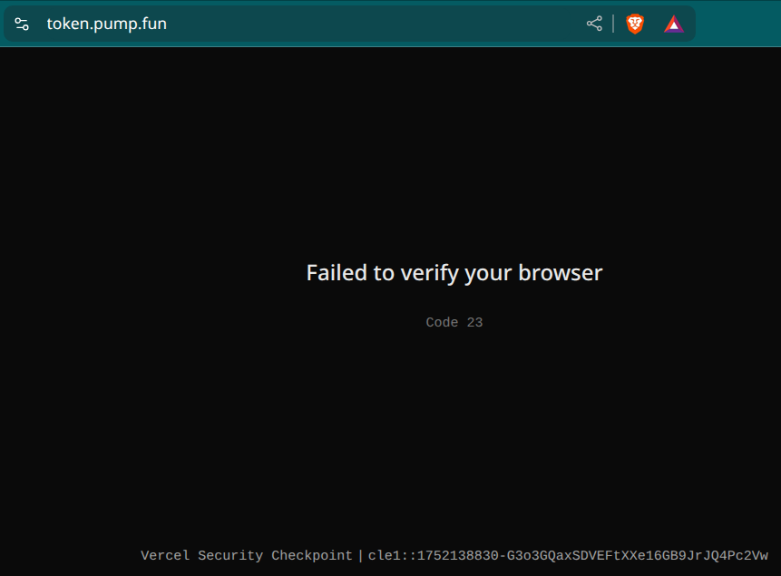 wt_on_sol's tweet photo. No $PUMP airdrop for me, because @pumpdotfun is blocking VPNs (because legal..) and that certainly is gaaaaay.

They're harvesting internet profiles and identities with this one, probably.

In Brave, I just got an error "Code 23". https://t.co/GQwWK2YCuR