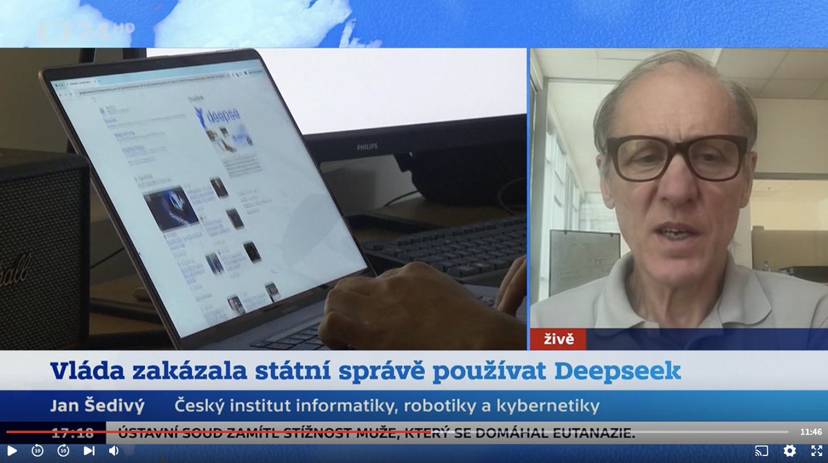 CIIRCCTU's tweet image. 🛡️ #AI ve státní správě
Jan Šedivý z CIIRC na @CzechTV komentuje zákaz používání nástrojů #Deepseek ve státní správě, vydaný na základě doporučení @NUKIB_CZ.
🎥 Podívejte se na rozhovor (čas 13:10) 👉 ceskatelevize.cz/porady/1010149…