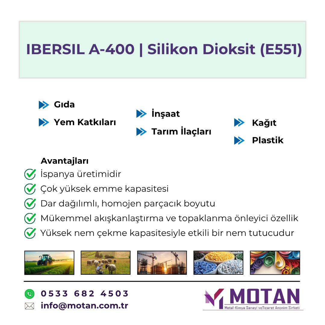 IBERSIL A-400 | Silikon Dioksit (E551)

☎05336824503  🖂info@motan.com.tr

#MotanKimya #IbersilA400 #E551 #TopaklanmaÖnleyici #NemTutucu #Gıda #YemKatkıları #İnşaat #Tarımİlaçları #Kağıt #Plastik