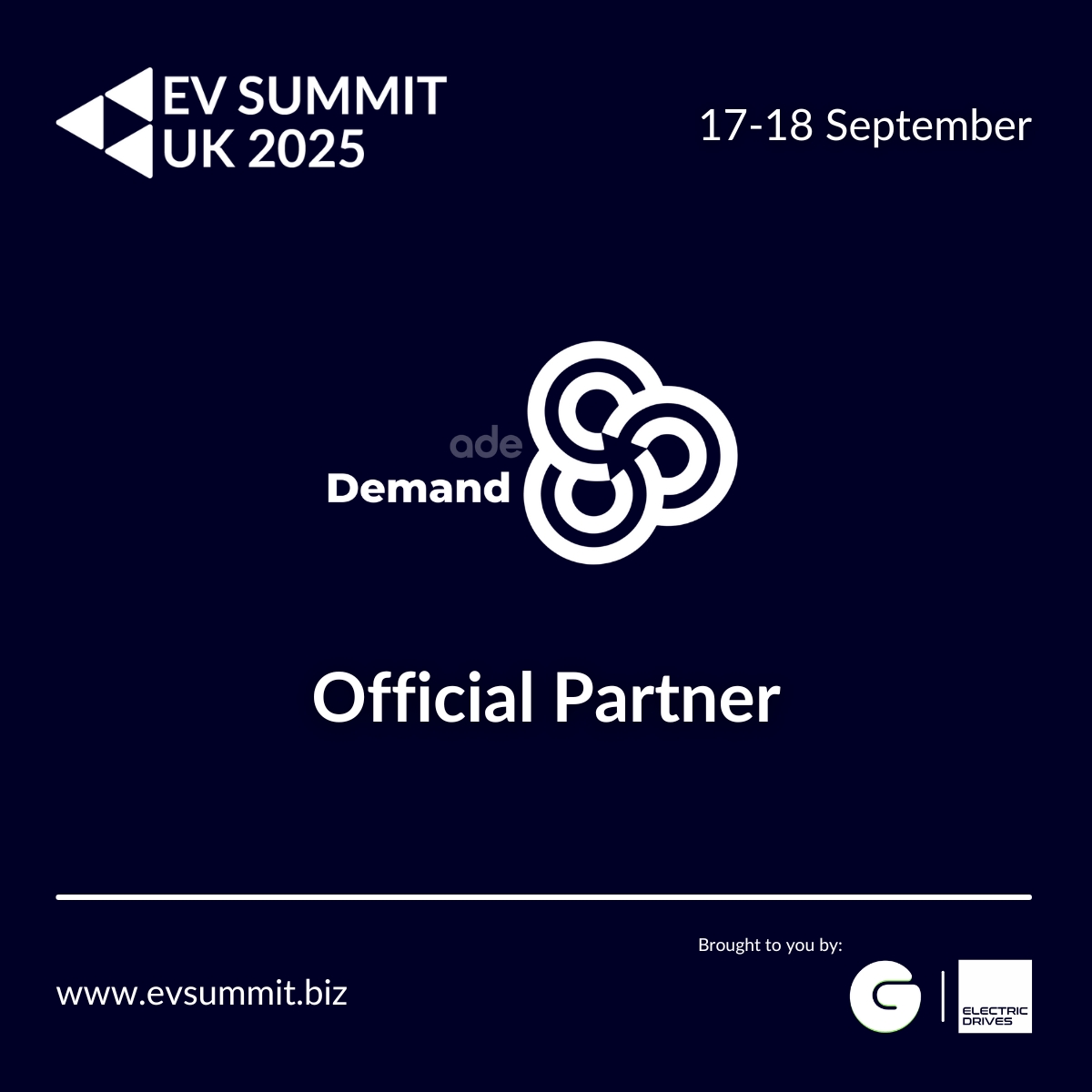 Excited to welcome ADE: Demand as an official partner of this year’s #EVSUMMIT! ⚡

They’re reimagining energy demand—putting users first and enabling a smarter, more flexible, and decarbonised energy system.

theade.co.uk

#ADE | #CleanEnergy | #Decarbonisation