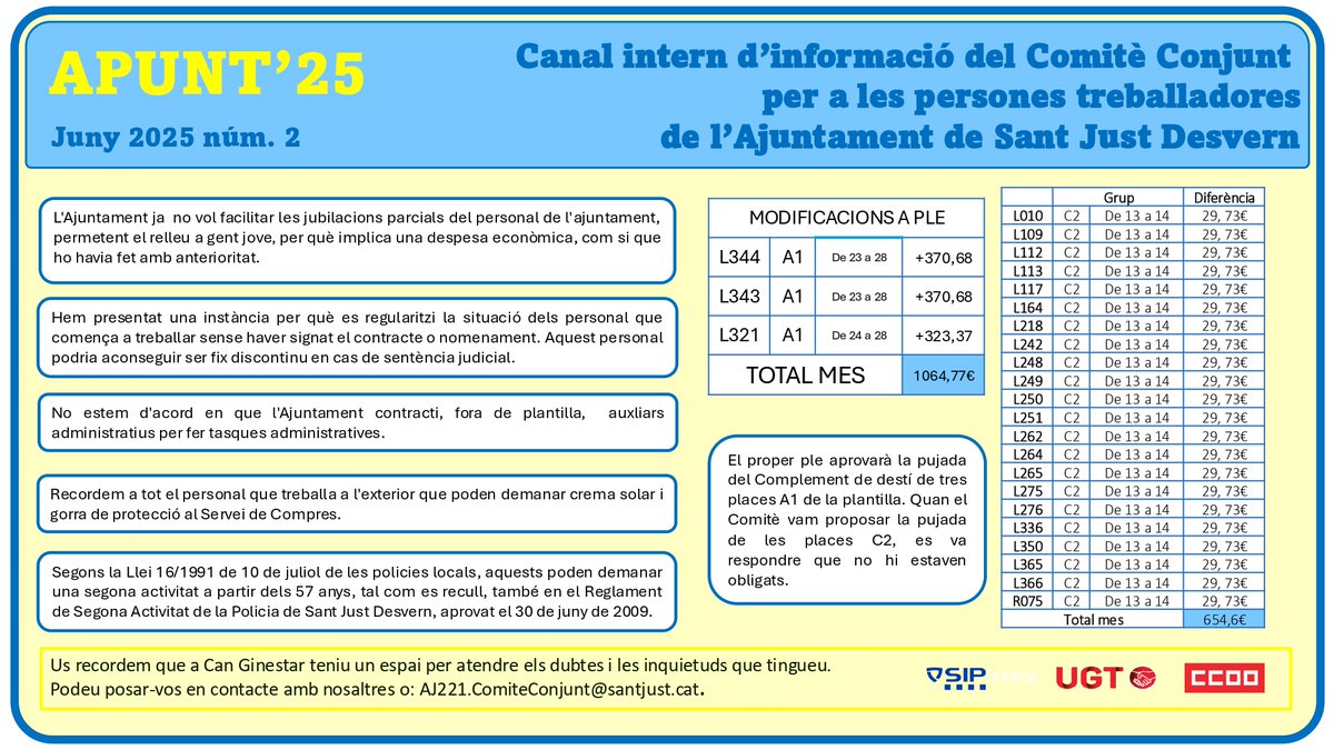 Aquesta és la publicació número 2 del canal d'Informació del Comitè Conjunt de les persones treballadores de l'Ajuntament de Sant Just Desvern