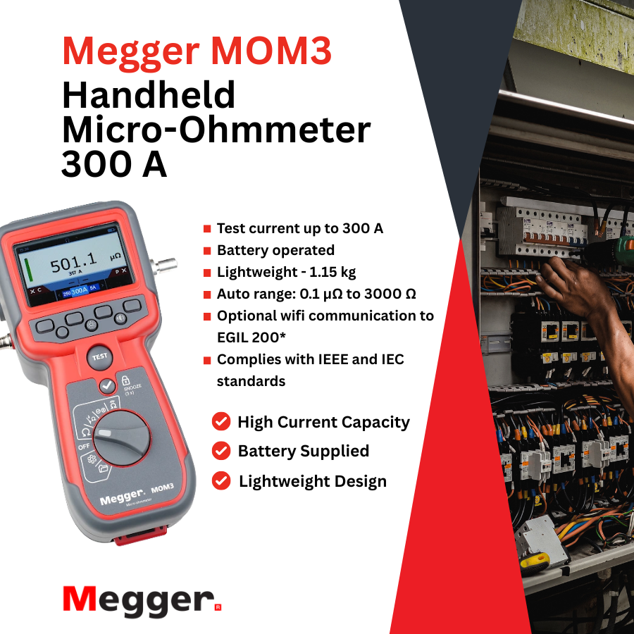 Acutest1's tweet image. ⚡ Precision matters. The Megger MOM3 delivers up to 300 A test current for fast, accurate micro-ohm measurements in HV/MV switchgear, breakers &amp;amp; busbars.

Lightweight. Battery-powered. Built for the field.

🔗 acutestdirect.co.uk/megger-mom3-mi…

#Megger #Acutest #HVTesting