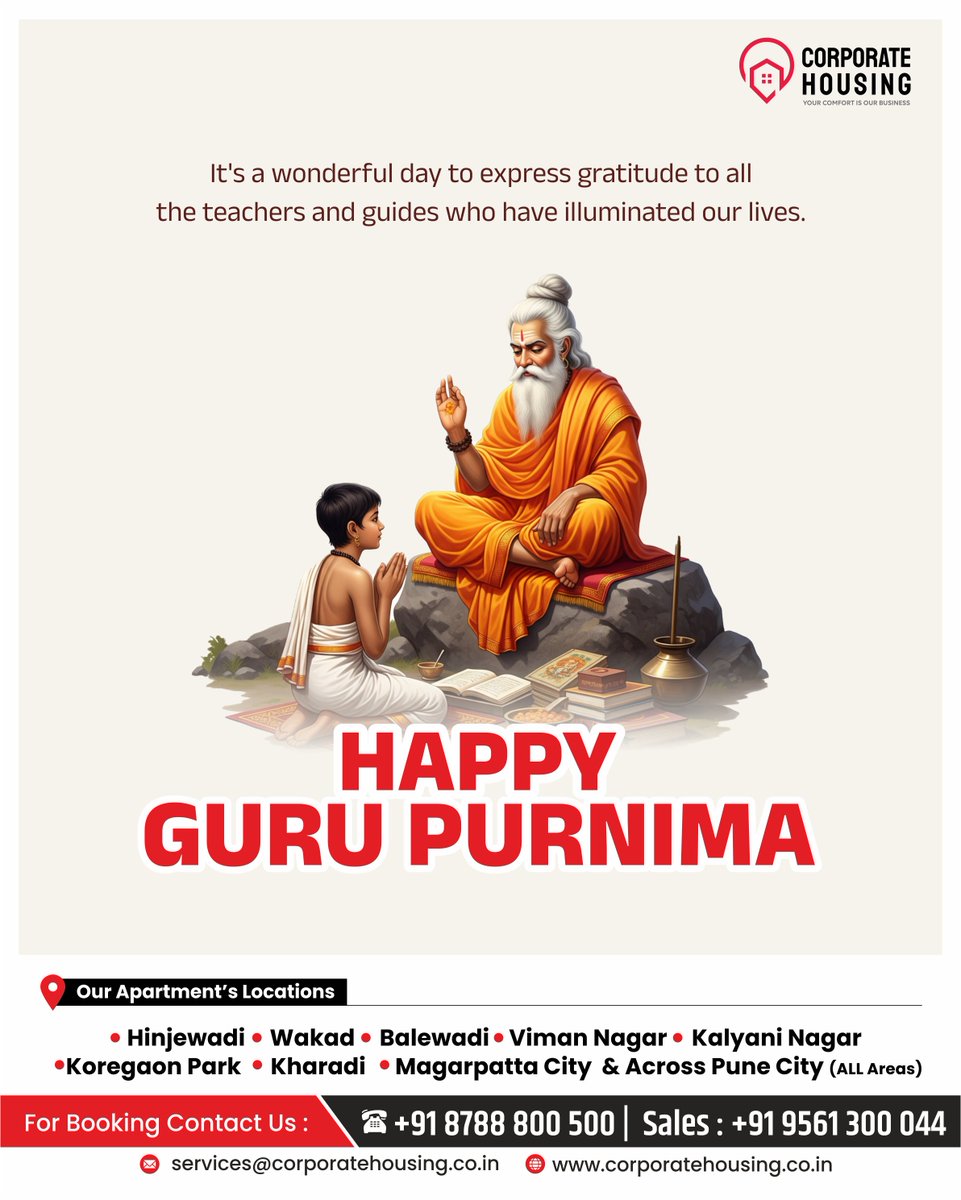 HousingPune's tweet photo. “It's a wonderful day to express gratitude to all the teachers and guides who have illuminated our lives.
Happy Guru Purnima”

Contact for Bookings:
📞 +91 87888 00500 | Sales: +91 95613 00044
📧 services@corporatehousing.co.in
🌐 https://t.co/jqpypzIe29

#GuruPurnima https://t.co/8xHoVDpleP