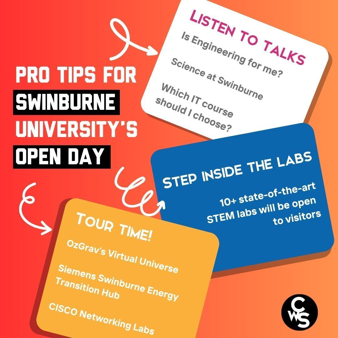 Careers with STEM (@careerswithstem) on Twitter photo Check out these pro tips for <a href="/Swinburne/">Swinburne University of Technology</a> Uni Open Day!
📅 Put it in your calendar
Where? Swinburne University of Technology, Hawthorn Campus, VIC
When? Sunday 27 July 2025
Listen to talks, step inside labs and take tours. Ask lots of questions!
careerswithstem.com.au/swinburne-open… Check out these pro tips for <a href="/Swinburne/">Swinburne University of Technology</a> Uni Open Day!
📅 Put it in your calendar
Where? Swinburne University of Technology, Hawthorn Campus, VIC
When? Sunday 27 July 2025
Listen to talks, step inside labs and take tours. Ask lots of questions!
careerswithstem.com.au/swinburne-open…