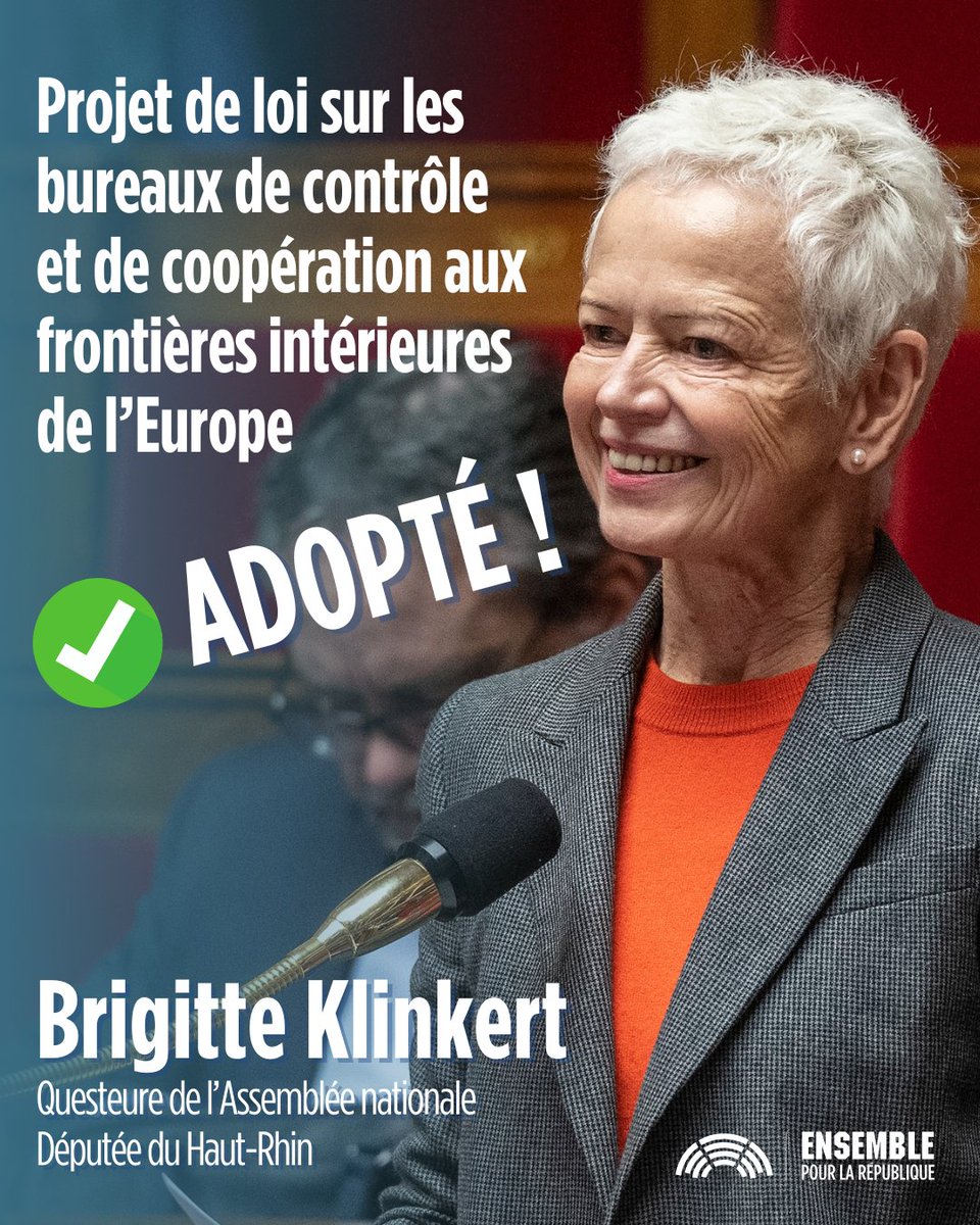KlinkertBrigitt's tweet image. Le projet de loi dont j'étais rapporteure qui permet de sécuriser juridiquement les bureaux à contrôle nationaux juxtaposés est adopté !
Ces bureaux permettent des contrôles communs aux frontières intérieures et une coopération douanière et policière sur les points de contrôle,…