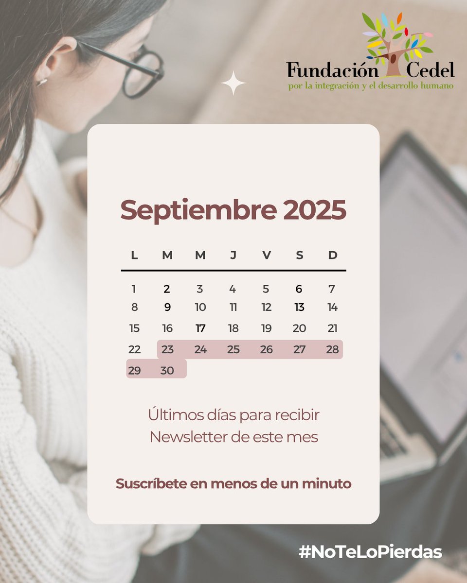 🕓 ¡Últimos días para recibir la newsletter de este mes!

No te quedes fuera, transforma desde lo cotidiano.

📬 Historias reales, proyectos con impacto y formas de participar.
👉 Enlace en la bio para suscribirte.

#NoTeLoPierdas #NewsletterCedel #ComunidadConPropósito