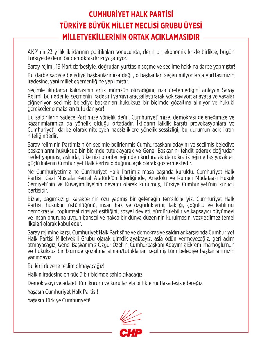CHP Manisa İl Başkanlığı (@chpmanisailbsk) on Twitter photo TBMM Grubu üyesi milletvekillerimizin ortak açıklamasıdır.
<a href="/eczozgurozel/">Özgür Özel</a> <a href="/ilksenuludag/">İlksen Özalper</a> <a href="/SelmaKavaf/">Selma Aliye KAVAF</a> <a href="/AVBakirlioglu/">Ahmet Vehbi BAKIRLIOĞLU</a> <a href="/BasevirgenBekir/">Bekir BAŞEVİRGEN</a> TBMM Grubu üyesi milletvekillerimizin ortak açıklamasıdır.
<a href="/eczozgurozel/">Özgür Özel</a> <a href="/ilksenuludag/">İlksen Özalper</a> <a href="/SelmaKavaf/">Selma Aliye KAVAF</a> <a href="/AVBakirlioglu/">Ahmet Vehbi BAKIRLIOĞLU</a> <a href="/BasevirgenBekir/">Bekir BAŞEVİRGEN</a>