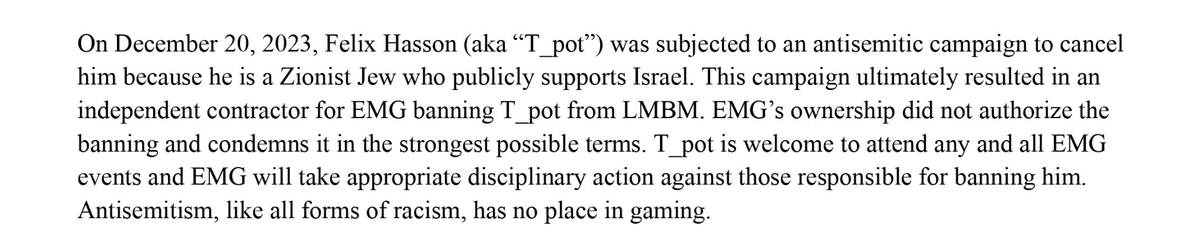 EvenMatchup's tweet image. Statement relating to EMG’s settlement of recent litigation: