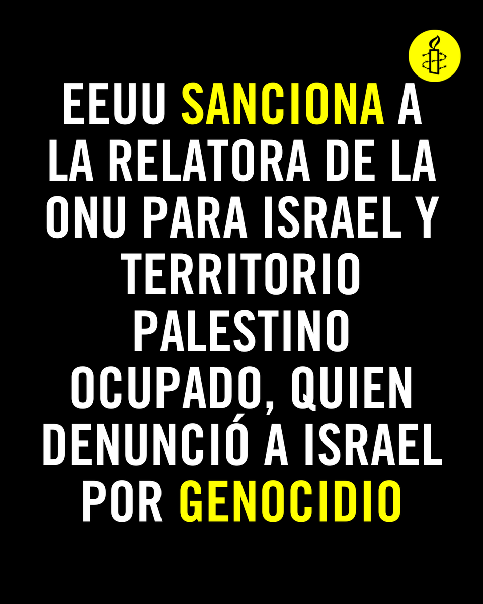 ‼️ IMPORTANTE. EEUU sanciona a <a href="/FranceskAlbs/">Francesca Albanese, UN Special Rapporteur oPt</a>, quien denunció a Israel por genocidio. Esto es una continuación del asalto de la administración Trump al derecho internacional y de sus esfuerzos por proteger al gobierno israelí de la rendición de cuentas a toda costa.
