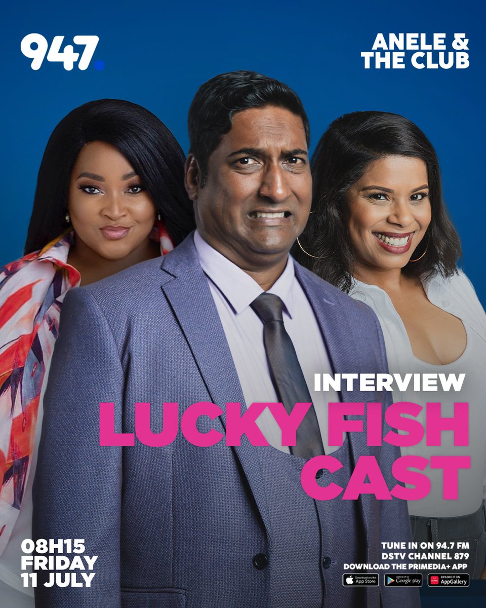 Tomorrow at 08:15, the #LuckyFish cast, Siyasanga Papu, Meren Reddy &amp; Mayuri Naidu, join us LIVE on #AneleAndTheClubOn947! Get the lowdown on SA’s funniest new flick, out July 25, about a crazy beauty pageant &amp; a pilchards factory in Phoenix. You don't want to miss it!